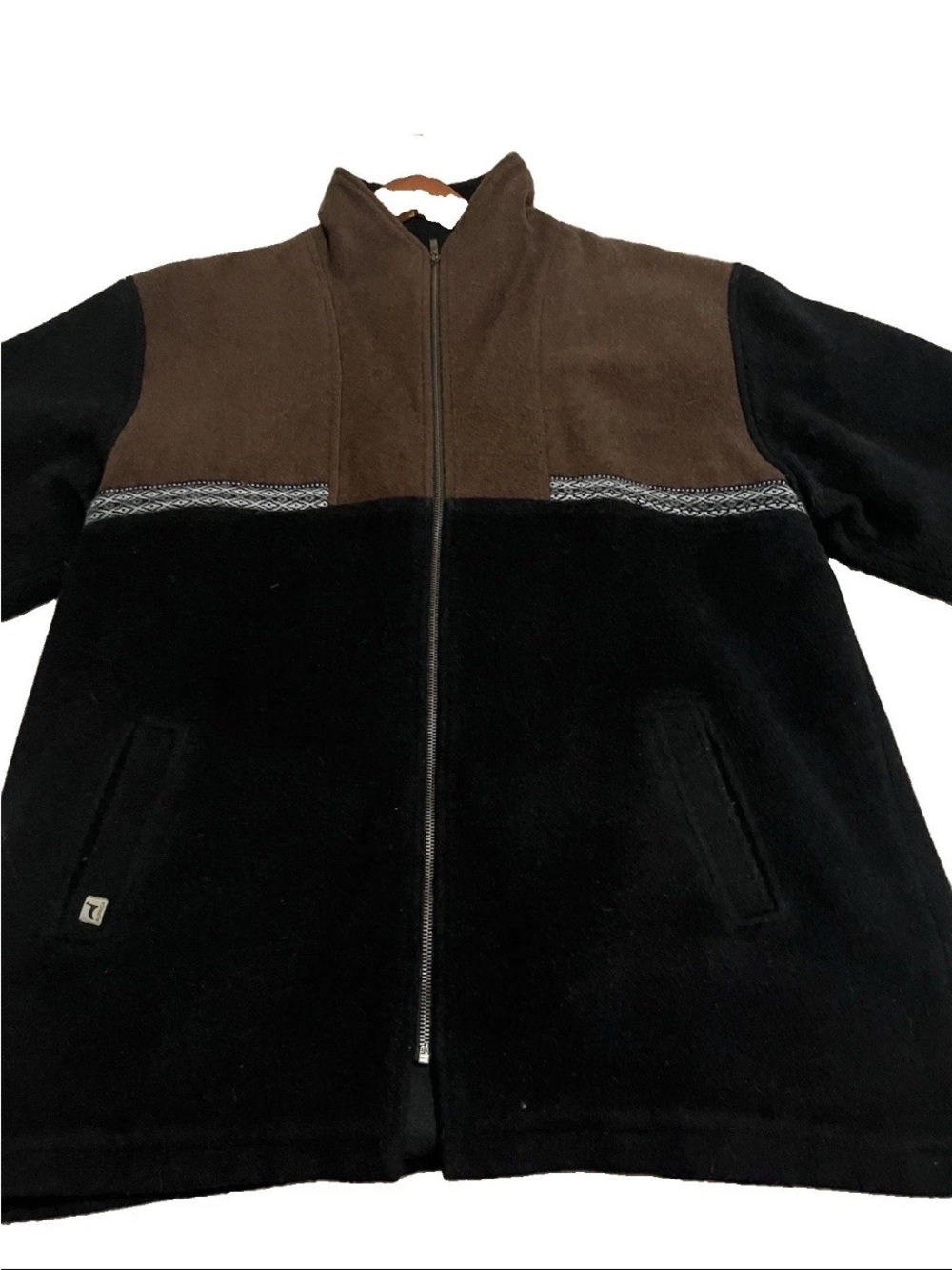 PERUVIAN LINK 100% Alpaca Wool Jacket Men’s XXL Brown Black Zip Sweater Coat